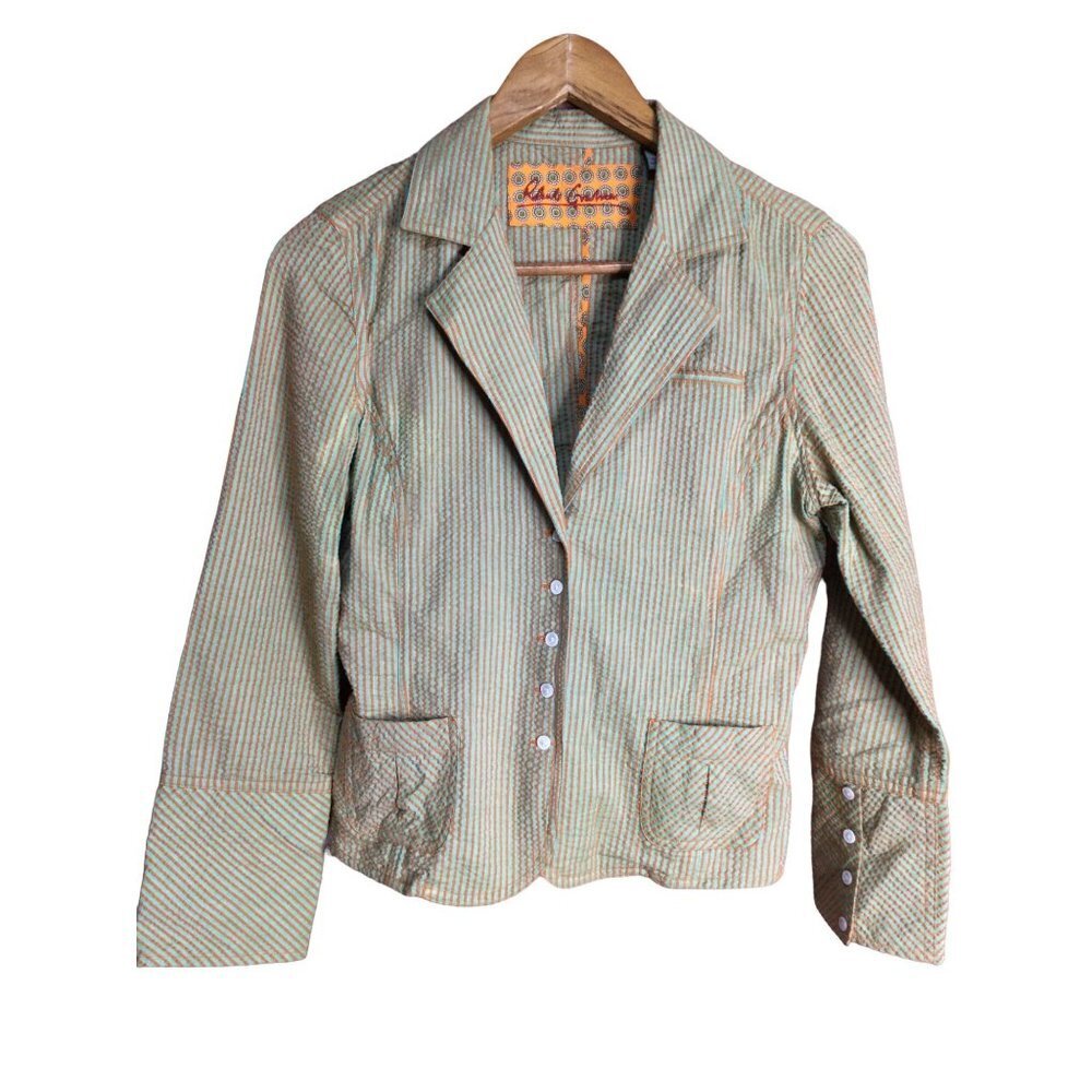 Robert Graham Blazer Jacket Seersucker Flip Cuff Notch Lapel Striped Size 4